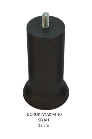 Doruk Ayak, Cıvatalı Baza Koltuk Dolap Ayağı, Metal, Siyah, M10, 12 Cm Siyah
