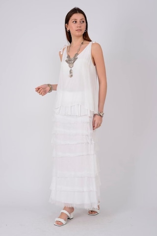 İtalyan 2 Beden Ince Gösteren Kat Kat Ipek Etek & Straplez Elbise Beyaz