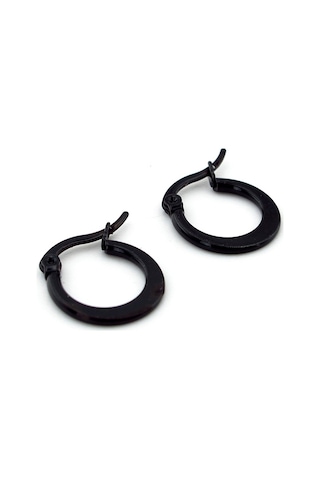 Yassı Tasarım Siyah Çelik Unisex Erkek Kadın Halka Küpe E971