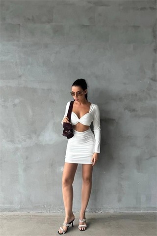 Dip Moda Kadın Beyaz Sırt Ve Göğüs Dekolteli Mini Elbise Dpnbdf079 BEYAZ