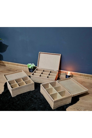 Ahşap Büyük-orta-küçük Boy 3 Lü Set Takı Saat Aksesuar Kutusu