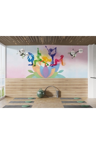 Lotus Çiçekli Spor Salonu Duvar Kağıdı, Pilates Yoga Salonu Duvar