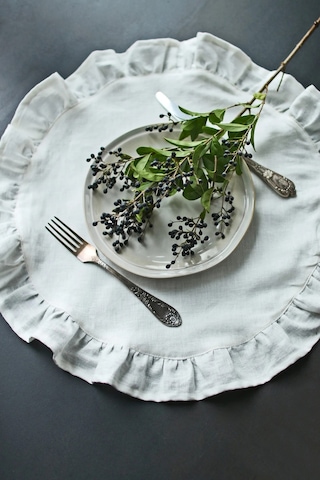 Wellstil Rufle 6'lı Keten Yuvarlak Amerikan Servisi 40cm - Tarçın