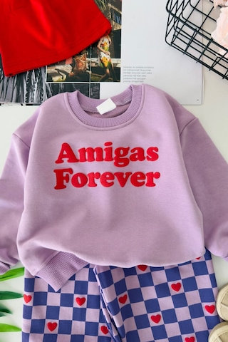 Miniğimin Cicileri Kalp Forever Baskılı Dama Desenli Kız Çocuk 2 Li Takım - Lila Diğer