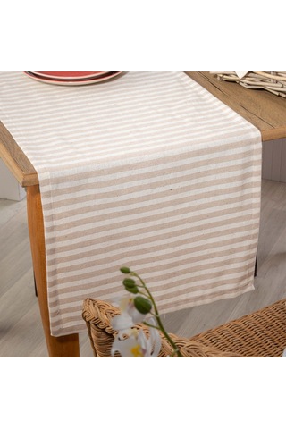 Vivamaison Sütlü Kahve Çizgili Keten Kumaş 42X150 CM Runner