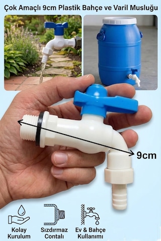 Plastik Bilyali Bahce Musluğu 1/2 Küresel Aç Kapa Musluk Başlığı Bidon Musluğu Pvc Musluk 9cm