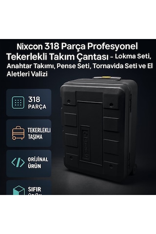 Nixcon 318 Parça Profesyonel Tekerlekli Takım Çantası Lokma Seti, Anahtar Takımı, Pense Seti, Tornavida Seti Ve El Aletleri Valizi