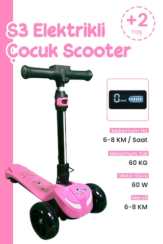 Electron Led Işıklı Hoparlörlü Yükseklik Ayarlı Elektrikli Scooter - 60w Pembe