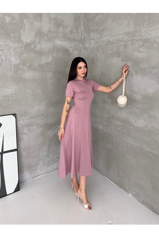 Elaxi Kadın Fermuar Detaylı Maxi Uzun Modal Elbise Pembe