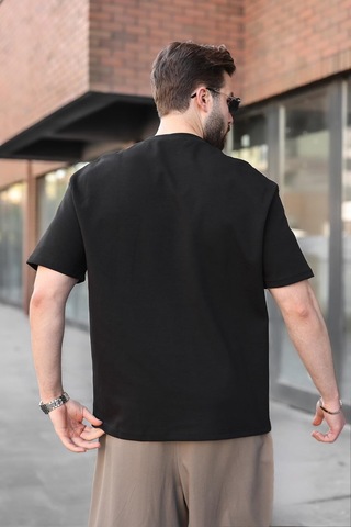 Madmext Siyah Bisiklet Yaka Oversize Erkek Tişört E7176