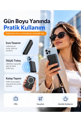 İphone 12/13/14/15/16/17/18 Uyumlu Magsafe Battery Pack 5000 Mah Powerbank Kablosuz Wireless Batarya Şarj Aleti siyah