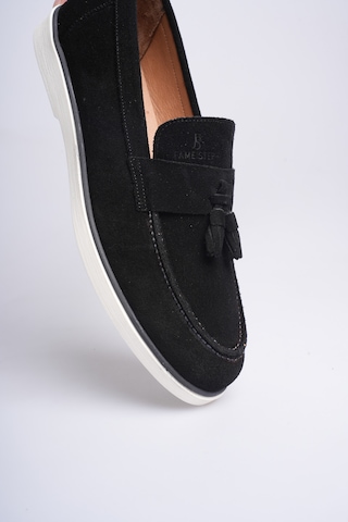 Fame Step Hakiki Deri Erkek Loafer Ayakkabı Süet Günlük Rahat Casual Mokasen Püsküllü Siena Siyah