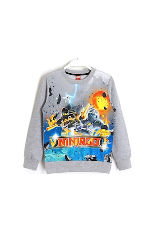 Lego Ninjago Karakter Baskılı 3D Çocuk Mevsimlik Sweatshirt Gri
