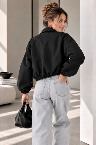 Bb Butik Basic Mevsimlik Fermuarlı Bomber Ceket Oversize Rahat Kalıp Fs3434 Siyah