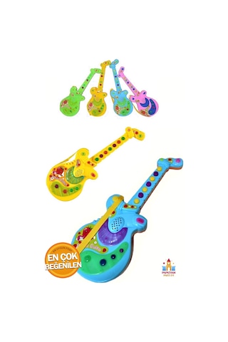 Pilli Işıklı Türkçe Sesli Müzikli Gitar - Yeni Sezon 36 Cm Gitar