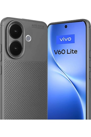 Vivo V60 Lite Uyumlu Kılıf Karbon Tasarım Kamera Korumalı Silikon Telefon Kılıfı Kapak Gri