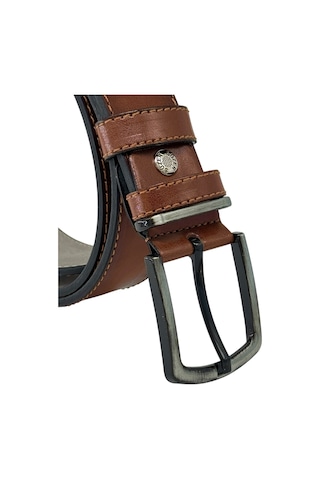 Süzer Deri 4 Cm. Spor Model Suni Deri Düz Renk Kenarları Dikişli Erkek Kemer Kahverengi Kahverengi