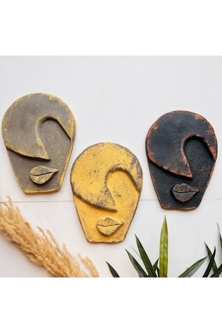 Soyut Tasarım El Yapımı Duvar Dekoru Renkli Taş Maske Büyük 3'lü Set, Dekor Mask, 3d Duvar Heykeli