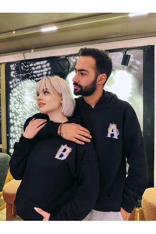 Sevgili Baş Harfli Çift Sweatshirt Kombini Hodie 3 Oneoctobeerbaşharf SIYAH