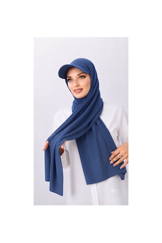 Aldaıyr Şapkalı Boneli Hazır Şal Hijab Sandy Kot Mavisi 97278886