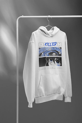 Demon Killer Baskılı Unisex Oversize Kill Them All Anime Hoodie Beyaz