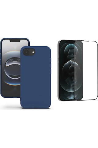 Apple iPhone 17e Uyumlu Içi Kadife Lansman Kılıf Ve Seramik Tam Kaplayan Cam Ekran Koruyucu Lacivert