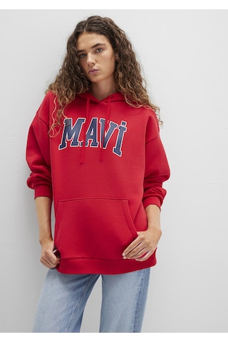 Mavi - Mavi Logo Baskılı Kırmızı Kapüşonlu Sweatshirt 1600361-820