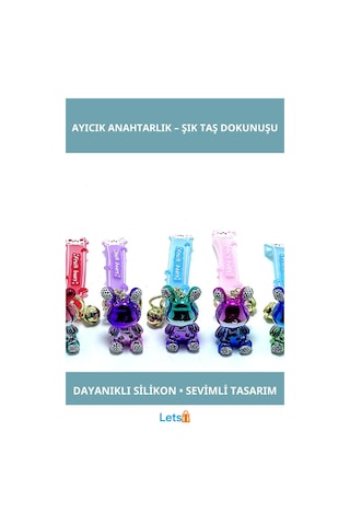 Sevimli Taşlı Ayıcık Silikon Anahtarlık Çok Renkli