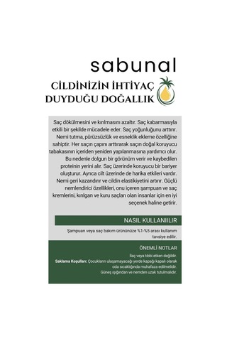 Sabunal Bitkisel Keratin 50 ML -Saç Bakımı Şampuanlara Uygun İçerik