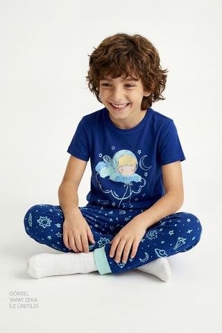 Penti Lacivert Erkek Çocuk Cosmic Nap Pamuklu 2'li Pijama Takımı