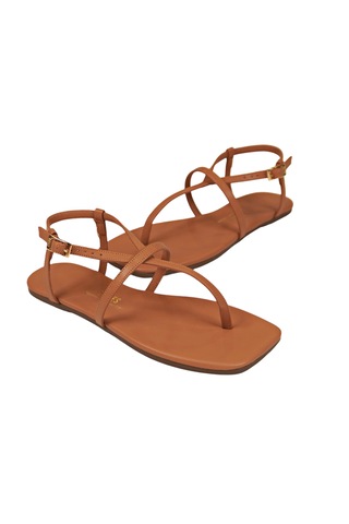 Tkees Kadın Kare Burun Camel Şık Günlük Çapraz Parmak Arası Sandalet