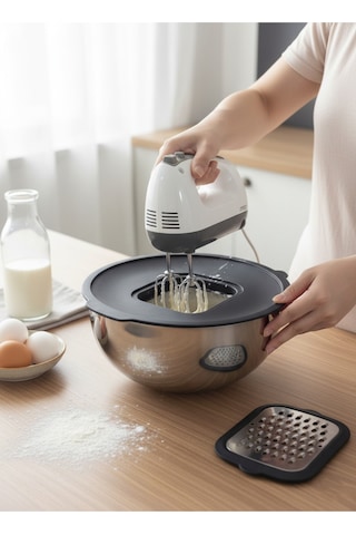 Gökdil 24 Cm Çelik Karıştırma Kabı Kapaklı & Rende Aparatlı Gri