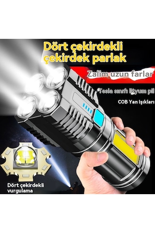 Jian Fan Dışa Mekan Dört Işık Led Çok Fonksiyonlu El Feneri Siyah