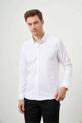 Morven Slim Fit Düğmeli Yaka Oxford Kolay Ütülenebilir Pamuklu Hediye Kutulu Uzun Kollu Gömlek 99ms004002600 Beyaz