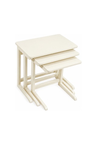 Ganni Home C 3 Lü Zigon Sehpa Seti Krem Krem Gürgen İskeletli, İç İçe Geçebilen Modern C Tasarım
