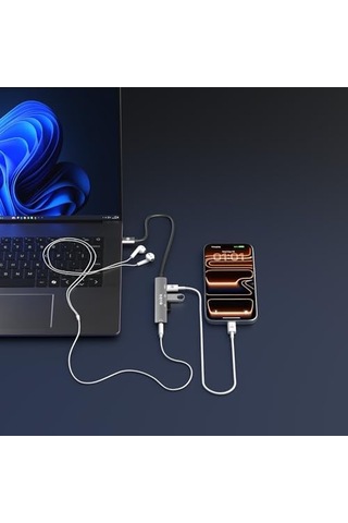 Swv-usbc024 4 İn 1 Gri Metal Typec To 2 Usb2.0 Usb-c, 3.5mm Aux Port Type C Adaptör