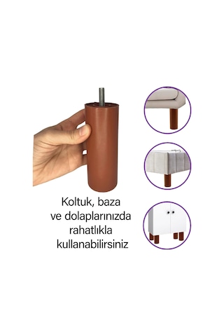 2 Adet Silindir Destek Ayağı 14 Cm Kahverengi Gizli Ayak Mobilya Kanepe Baza Koltuk Dolap Sehpa Tv Ünitesi Ayağı