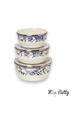 Miss Betty Blue Life 3'lü Emaye Saklama Kabı 14-16-18 CM Renkli