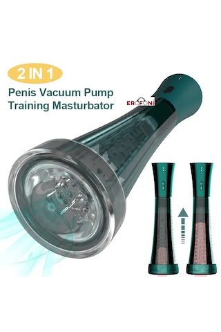 Erofoni 22 Cm Manyetik Usb Şarjlı Otomatik Vakum 2in 1 Çift Silikon Mastürbatörlü Penis Pompası