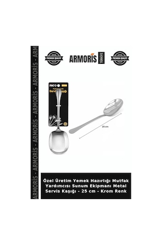 Özel Üretim Yemek Hazırlığı Mutfak Yardımcısı Sunum Ekipmanı Metal Servis Kaşığı - 25 Cm - Krom Renk