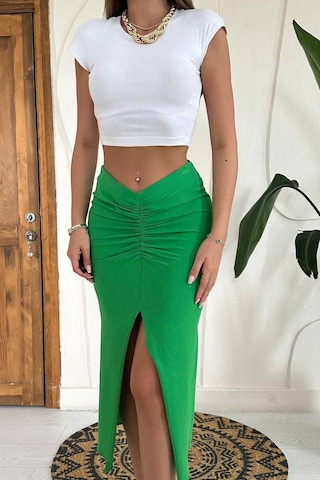 Alemdarshop Yeşil Yırtmaçlı Etek