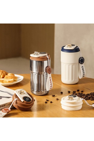 Youtek Akıllı Sıcaklık Ölçer 316 Çelik Termos Bardak, 6-12 Saat Isı Saklama, 450ml, Ev Ofis Dışarı Kullanım, Portatif, Buhar Beyaz Kırmızı