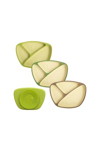 Jianfan Vakum Tabanlı Silikon Mama Tabağı Ve Kasesi Bebek Beslenme Seti Yeşil Tek Tabak Yeşil