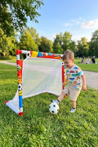 Mini Futbol Kalesi Seti 60cm Renkli Futbol Desenli Toplu Hafif Taşınabilir Oyuncak Fileli Kale