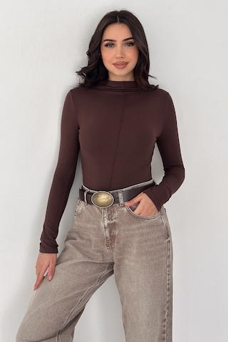 Noa & Noa Kadın Dikiş Detaylı Fit Bluz White Line Kahverengi