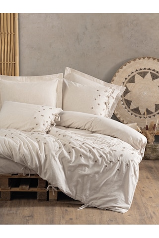 Cotton Box Cotton Keten Çift Kişilik Nevresim Takımı Arie Bej