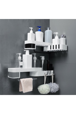 Lemestar Duvarlı Döner Depolama Rafı - Banyo Makyaj Malzemeleri Organizatörü, Deliksiz Kurulum, Su Tükenmesi Tasarımı, Gri Beyaz