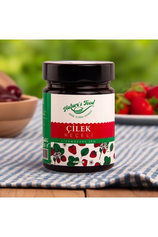 Çilek Reçeli Premium Series 400gr Cam Şişe %65 Çilek Doğal İçerik Doğal Tat Nature's Food