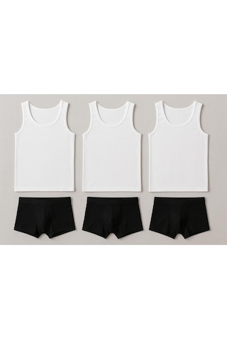 Nacar Store Erkek Ekonomik Likralı 3 Lü Set Atlet Ve Boxer Takımı 3 Atlet 3 Boxer Siyah