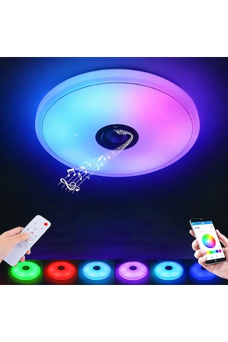 Akıllı Rgb Led Tavan Lambası Bluetooth Hoparlörlü, Müzikli, Uygulama Kontrollü 60w Beyaz
